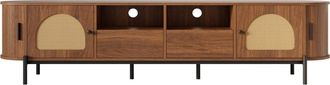 Urban Meuble Mueble de TV ovalado de MDF color nogal y rat&aacute;n con puertas correderas