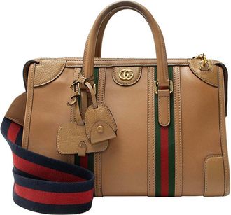 Gucci Brown Leather Ophidia Bauletto Medium Satchel (Authentic Pre-Loved)