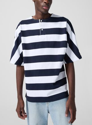 Jacquemus Mens Marini&egrave;re oversized striped Henley Shirt T-shirt Unisex