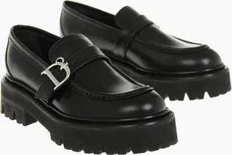 Dsquared2 Leather Loafers with Monogram on 5cm Buckle Dsquared2