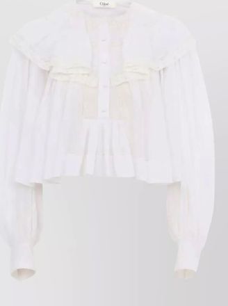 Chlo&eacute; cotton voile lace top long sleeves ruffles