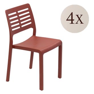 Dmora Silla De Exterior Canoe, 4 Sillas, Apilables Made In Italy, Soporta 120 Kg, Marr&oacute;n Terracota
