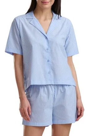 Splendid Plaid Short Sleeve Notch Top and Boxer Pajamas in Stripe Hydrangea at Nordstrom Rack, Size X-Small
