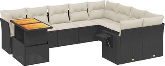 vidaXL Vidaxl - Set De Sof&aacute;s De Jard&iacute;n 10 Pzas Cojines Rat&aacute;n Sint&eacute;tico Negro