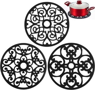 OEM Juego De 3 Agarraderas/posavasos, Juego Vers&aacute;til De Posavasos Redondos De Silicona, Botellas, Negro, 19,5 Cm