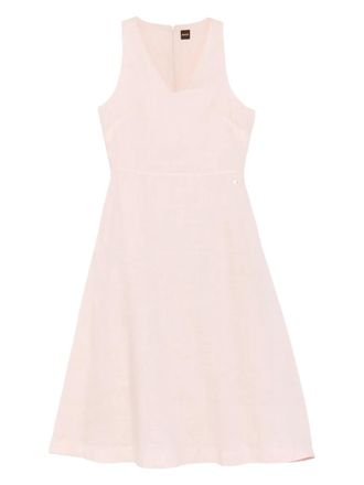BOSS V-neck midi dress - women - Ramie/Cotton - 42 - Pink