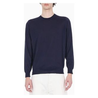 Drumohr Round-neck Knitwear, male, Blue, Size: 2XL Maglia girocollo in leggero cashmere-lana-seta