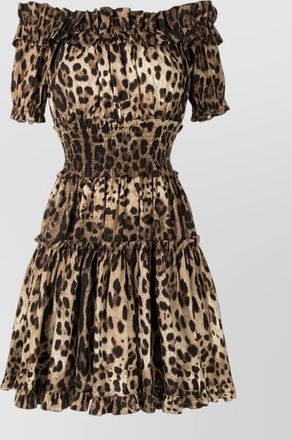 Dolce & Gabbana animal print off shoulder short dress