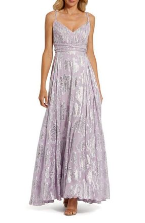 Mac Duggal Braided Strap Ruched Top Maxi Gown in Lilac Multi at Nordstrom, Size 12