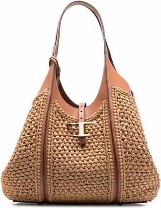 Tod's Brown Timeless raffia tote bag