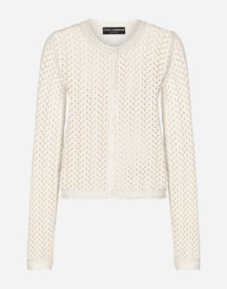 Dolce & Gabbana Short Crochet Jacket - Woman Sweaters And Cardigans White Viscose 44