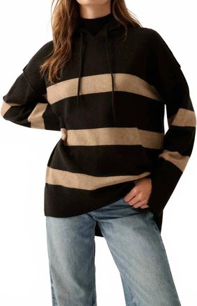 Promesa Nantucket Sound Striped Mock-Neck Hoodie In Black/cream
