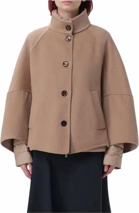 Moorer Stand Collar Short Coat In Nut/mandorla