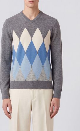 Ballantyne Argyle Pattern 100% Cashmere Crewneck Jumper