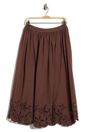Nordstrom Schiffly Cotton Eyelet Midi Skirt in Brown Roast at Nordstrom Rack, Size Xx-Small