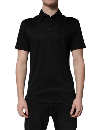 Dolce & Gabbana Mens Dg Logo Embroidered Polo Black Polyester Modal