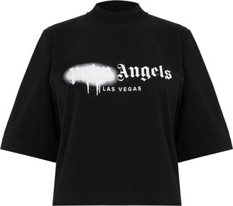 Palm Angels Womens Bear Crop Tee in Black Green - Size 10 UK