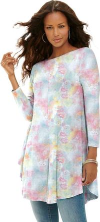 Roaman's Plus Size Boatneck Swing Ultra Drape Tunic Top in Multi Mist Floral at Nordstrom, Size 24