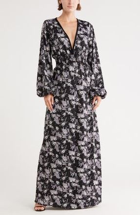 Nordstrom Rack Go Couture Long Sleeve Maxi Dress Plunge Neck Long