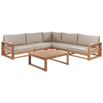 Beliani Conjunto De Jard&iacute;n Esquinero 5 Plazas De Madera De Acacia Certificada Clara Con Cojines Timor Ii
