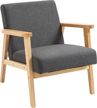 HOMCOM Homcom - Modern Fabric Accent Chair w/ Rubber Wood Legs Padded Cushion Grey