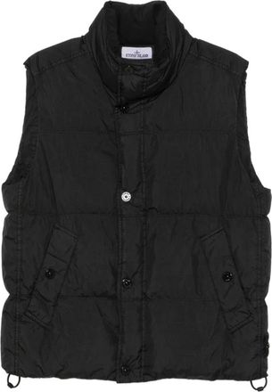 Stone Island Jassen, Heren, Zwart, L, Crinkled Quilted Waistcoat