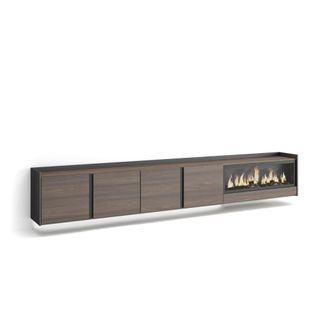 Skraut Home Mueble tv efecto madera roble negro 315x35x50cm chimenea efecto fuego