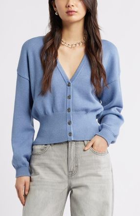 Open Edit Rib Waist Cardigan in Blue Umbra at Nordstrom, Size Xx-Small