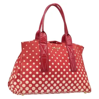 Miu Miu Beau Top Handle Leather Red Canvas Handbag (Pre-Owned)