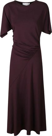 Victoria Beckham Burgundy Cap Sleeve Asymmetrical Midi Dress