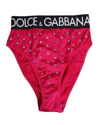 Dolce & Gabbana Pink Crystal High Waist Brief Panty Womens Underwear