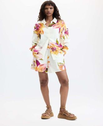Desigual Camicia bianca con stampa a fiori-Bianco