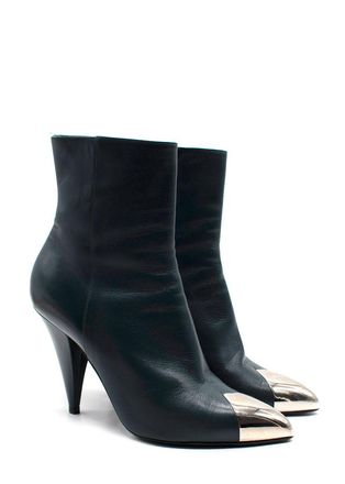Celine Dark Emerald Metal Toe Cap Leather Ankle Boots Size 39