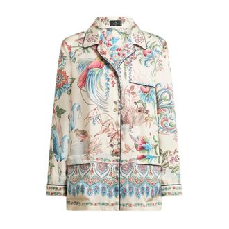 Etro Etro, Shirts, female, Multicolor, Size: M Twill Shirt with Placed Flora and Fauna Print