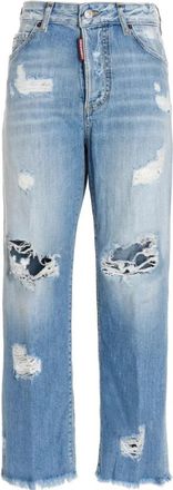 Dsquared2 Distressed Straight-Leg Boston Jeans - Dames - Regular Fit Jeans - Blauw - L - Katoen - Jeans