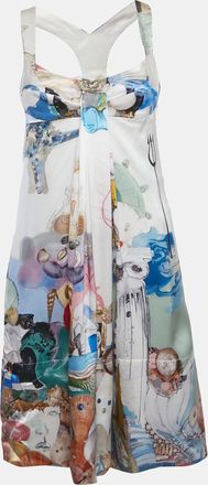 Versace White Underwater Barocco Print Silk Strappy Dress