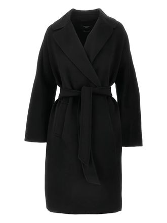 Max Mara notched belted coat - women - Virgin Wool/Polyamide - 38 - Black