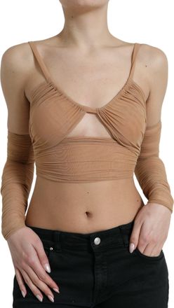 Dolce & Gabbana Womens Mesh Crop Top Long Sleeves - Tan - Size EU 40 (Womens)