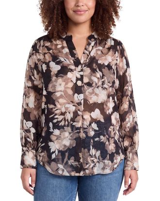 Anne Klein Plus V-Neck Printed Satin Top