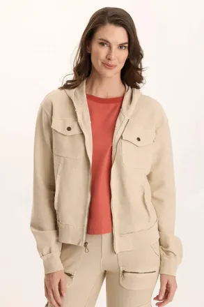Xcvi Balfore Twill Knit Hooded Bomber Jacket In Park Avenue
