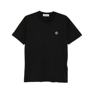 Stone Island Logo Patch Cotton T-Shirt - Heren - T-shirts - Zwart - L - Katoen - Tops