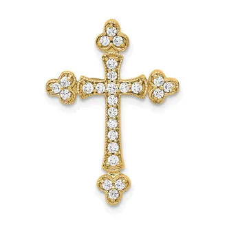 Diamond2Deal 14k Yellow Gold 1/4 carat Diamond Budded Cross Chain Slide