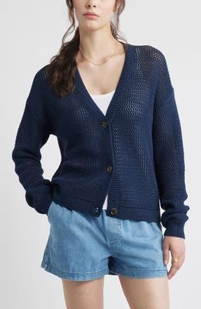 Caslon Open Stitch Cotton Cardigan in Navy Blazer at Nordstrom Rack, Size Xx-Large