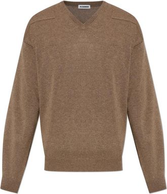 Jil Sander Wollen V-hals Trui - Heren - V-hals truien - Bruin - XL - Wol - Truien & Vesten