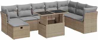 vidaXL Set De Sof&aacute;s De Jard&iacute;n Con Cojines 9 Pzas Rat&aacute;n Sint&eacute;tico Beige Vidaxl