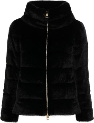 Herno faux-fur zipped jacket - women - Polyamide/Duck Down/Polyester - 44 - Black