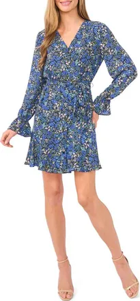 CeCe by Cynthia Steffe Floral Long Sleeve Dress in Classic Navy at Nordstrom, Size X-Small
