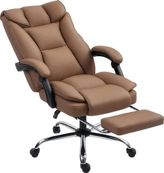 OEM Silla De Escritorio Con Reposapi&eacute;s Respaldo Reclinable Acolchado Grueso Tapizada En Cuero Sint&eacute;tico Marr&oacute;n