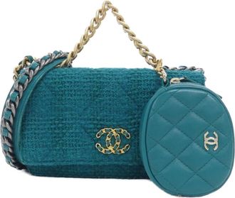Chanel Green Wool Leather Chain/Shoulder Wallet (Pre-Owned)