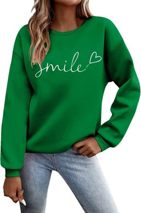 Generic Sweatshirts for Women Crewneck Long Sleeve Letter Printed Pullover Tops 2025 Autumn Winter Casual Loose Lightweight Vintage Ladies Jumpers
